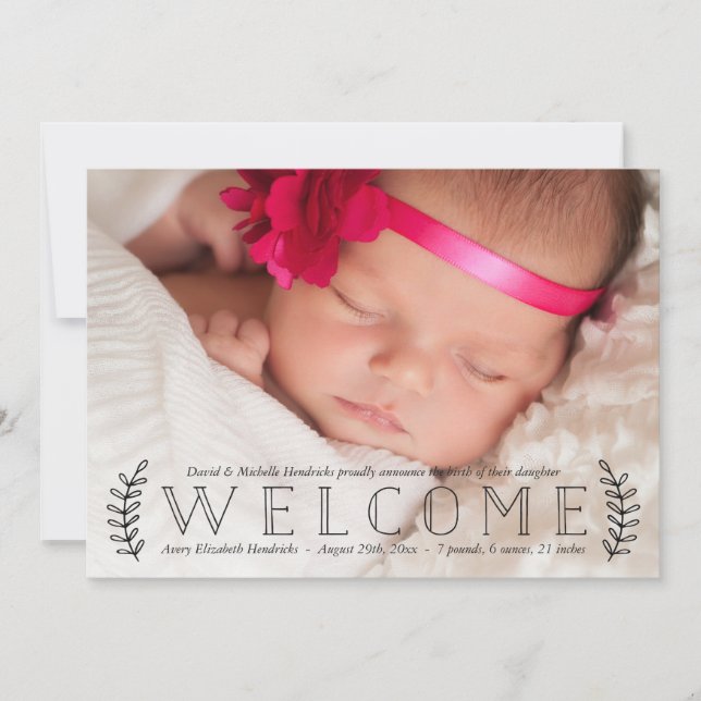 Rustic Laurel | Photo Birth Announcement (Front)