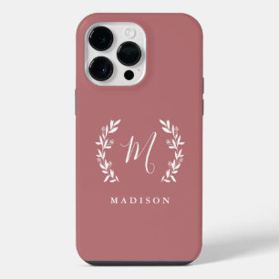 Rustic Laurel Script Monogram Name iPhone 14 Pro Max Case
