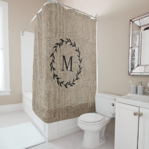 Rustic Laurel Wreath Farmhouse Style Burlap Shower Curtain