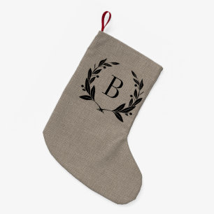 Rustic Laurel Wreath Monogram Small Christmas Stocking