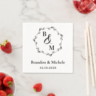 Rustic Laurel Wreath Monogram Wedding Napkin