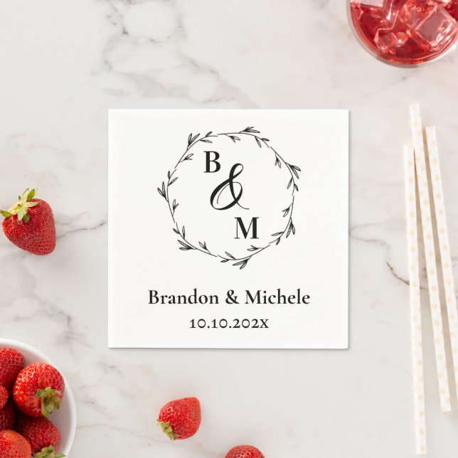 Rustic Laurel Wreath Monogram Wedding Napkin (Insitu)