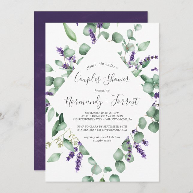 Rustic Lavender and Eucalyptus Couples Shower Invitation (Front/Back)