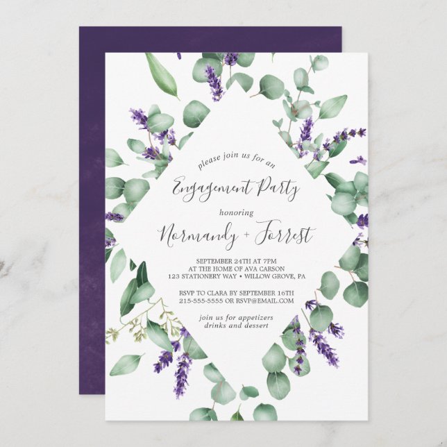 Rustic Lavender and Eucalyptus Engagement Party Invitation (Front/Back)