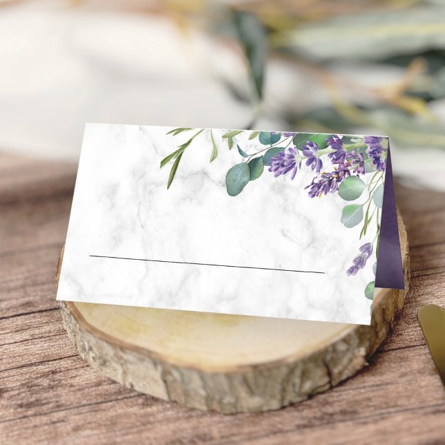 Rustic Lavender and Eucalyptus Marble Wedding Place Card (Creator Uploaded)