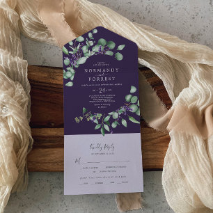Rustic Lavender and Eucalyptus Purple Wedding All In One Invitation