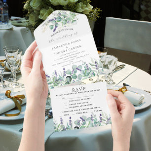 Rustic Lavender and Eucalyptus RSVP Wedding All In One Invitation