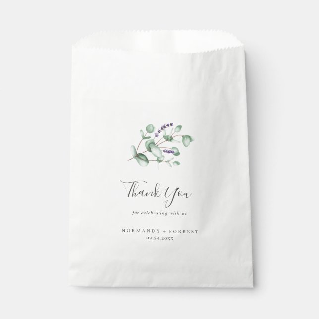 Rustic Lavender and Eucalyptus Thank You Wedding Favour Bags (Front)