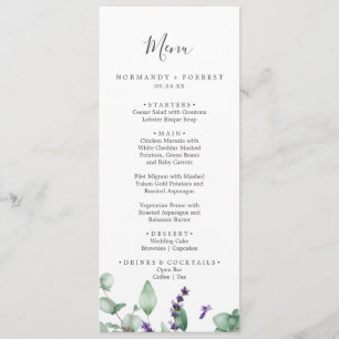 Rustic Lavender and Eucalyptus Wedding Dinner Menu