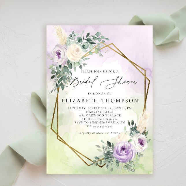 Rustic Lavender Boho Chic Geometric Bridal Shower Invitation (purple lavender lilac bridal shower brunch invitation watercolor rustic elegant boho chic geometric)