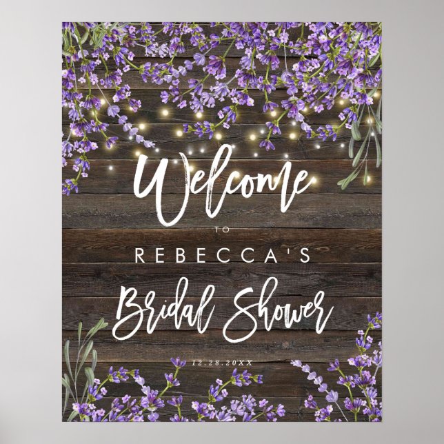 rustic lavender bridal shower welcome sign (Front)