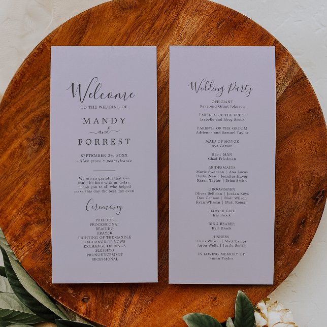 Rustic Lavender Coordinate Light Purple Wedding Programme (Creator Uploaded)