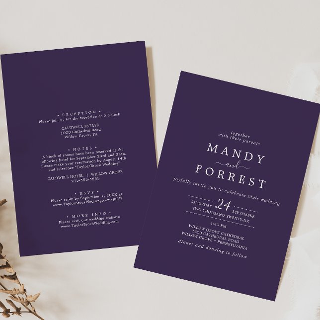 Rustic Lavender Coordinate Plum All In One Wedding Invitation (Creator Uploaded)
