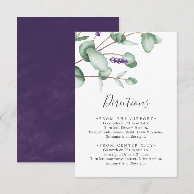 Rustic Lavender Directions Enclosure Card (Front/Back)