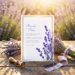 Rustic Lavender Double Line Frame Border Wedding Invitation