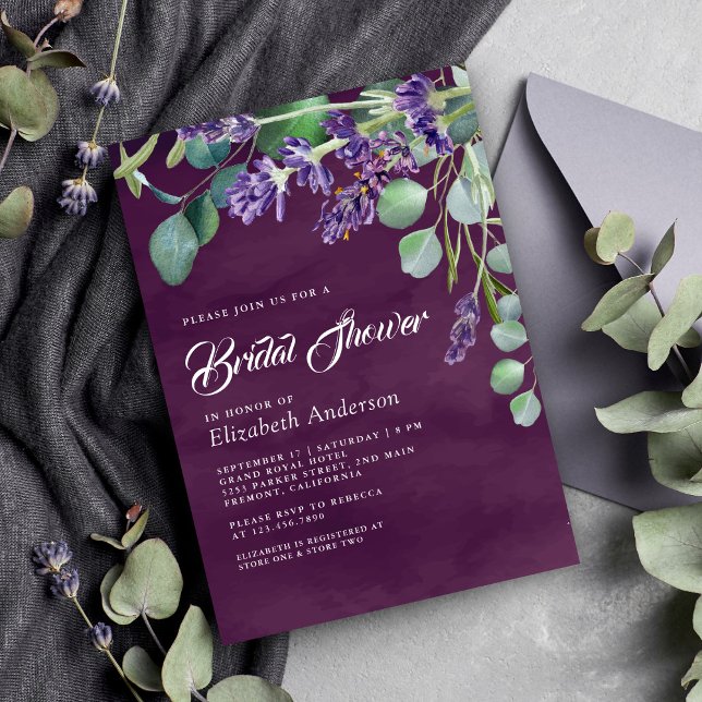 Rustic Lavender Eucalyptus Purple Bridal Shower Invitation (Creator Uploaded)