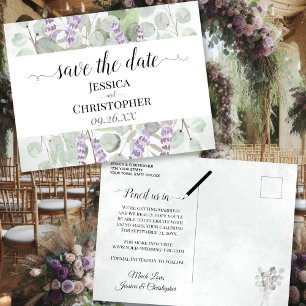 Rustic Lavender & Eucalyptus Wedding Save the Date Announcement Postcard