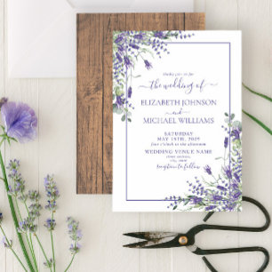 Rustic Lavender Eucalyptus Wood Script Wedding Inv Invitation
