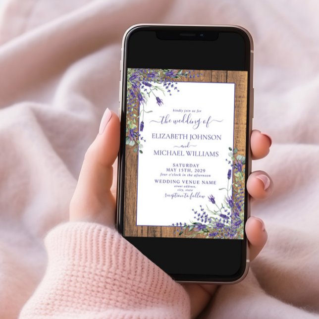 Rustic Lavender Eucalyptus Wood Script Wedding Invitation (Creator Uploaded)