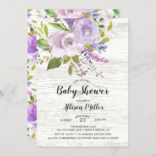 Rustic Lavender Floral Baby Shower Invitation