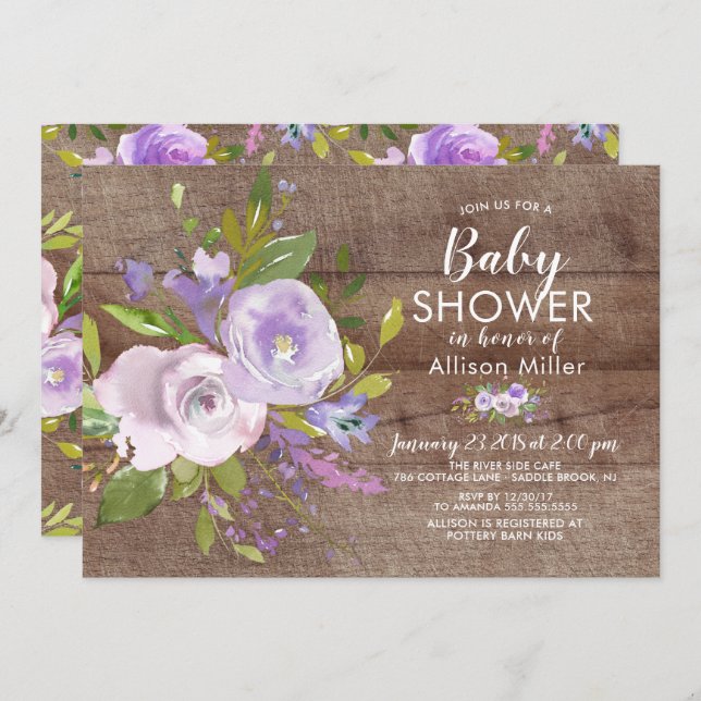 Rustic Lavender Floral BABY Shower Invitations (Front/Back)