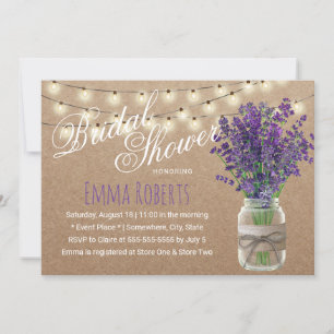 Rustic Lavender Floral Jar Kraft Bridal Shower Invitation