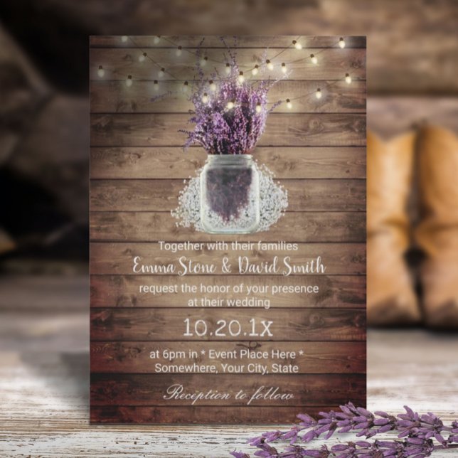 Rustic Lavender Floral Jar String Lights Wedding Invitation (Creator Uploaded)