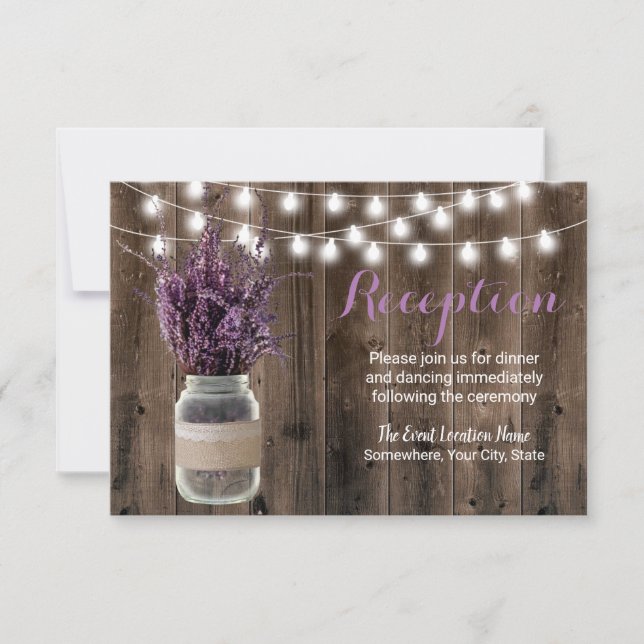 Rustic Lavender Floral Jar Wedding Reception Invitation (Front)