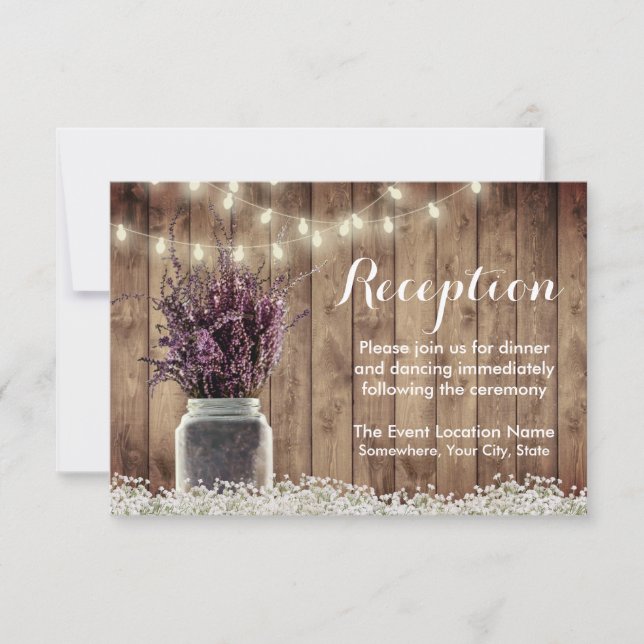 Rustic Lavender Floral Mason Jar Wedding Reception Invitation (Front)