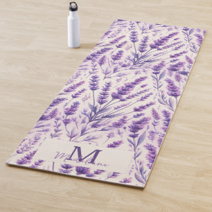 Rustic Lavender Floral Pattern Chic Name Monogram Yoga Mat