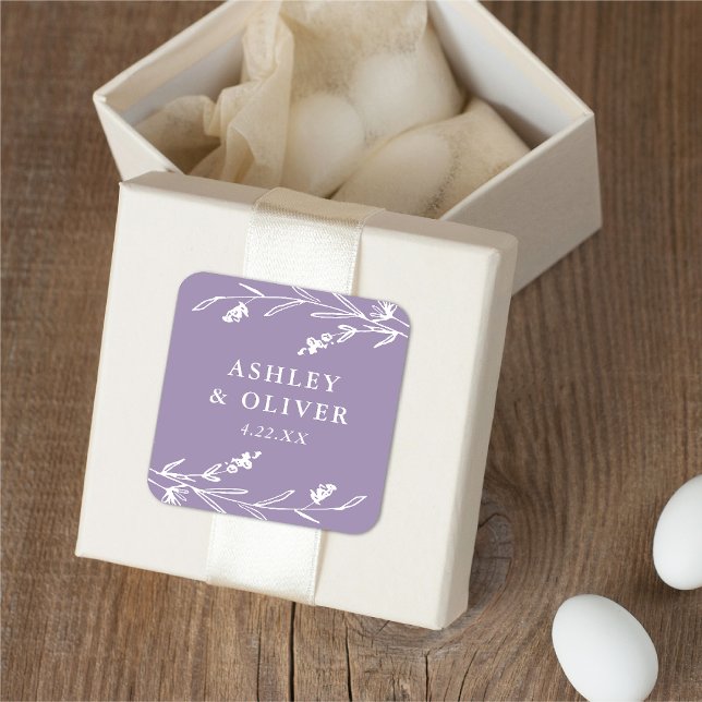 Rustic Lavender Floral Wildflower Wedding Favour Square Sticker (Creator Uploaded)