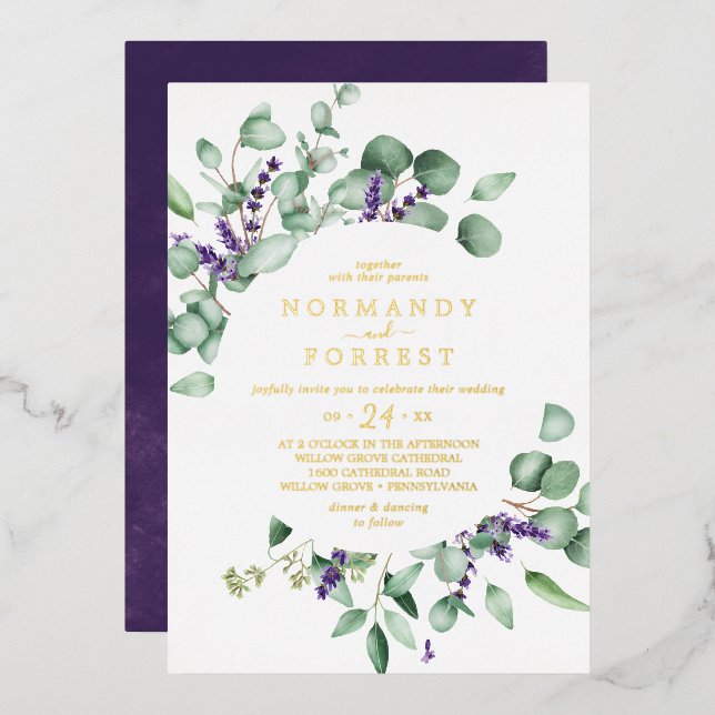 Rustic Lavender | Gold Foil Casual Wedding (Front/Back)