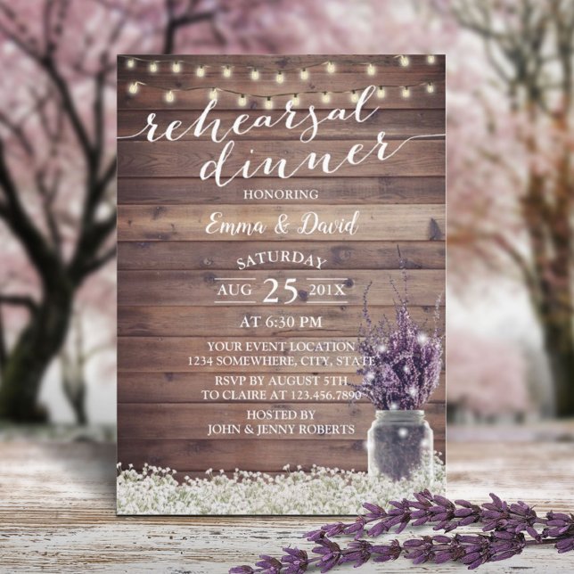 Rustic Lavender Jar Baby's Breath Rehearsal Dinner Invitation (Creator Uploaded)