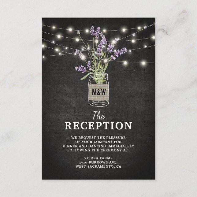 Rustic Lavender Jar Wedding Evening Reception Enclosure Card (Front)