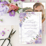 Rustic Lavender Lilac Gold Floral Photo Wedding Invitation<br><div class="desc">Create the perfect wedding invitation with this trendy lilac lavender watercolor design, featuring a super pretty design of lilac, lavender, and dusty blush pink flowers, a light faux Carrera marble background, hand lettered script typography and faux gold dust. The back of the invitation displays your favourite engagement photo. Contact designer...</div>