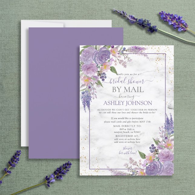 Rustic Lavender Lilac Gold Floral Shower by Mail Invitation (Creator Uploaded)