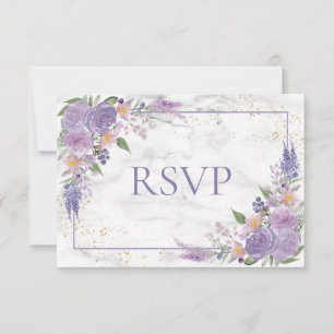Rustic Lavender Lilac Gold Floral Wedding RSVP Card