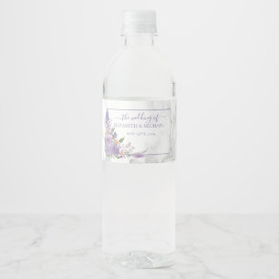 Rustic Lavender Marble Floral Wedding Water Bottle Label