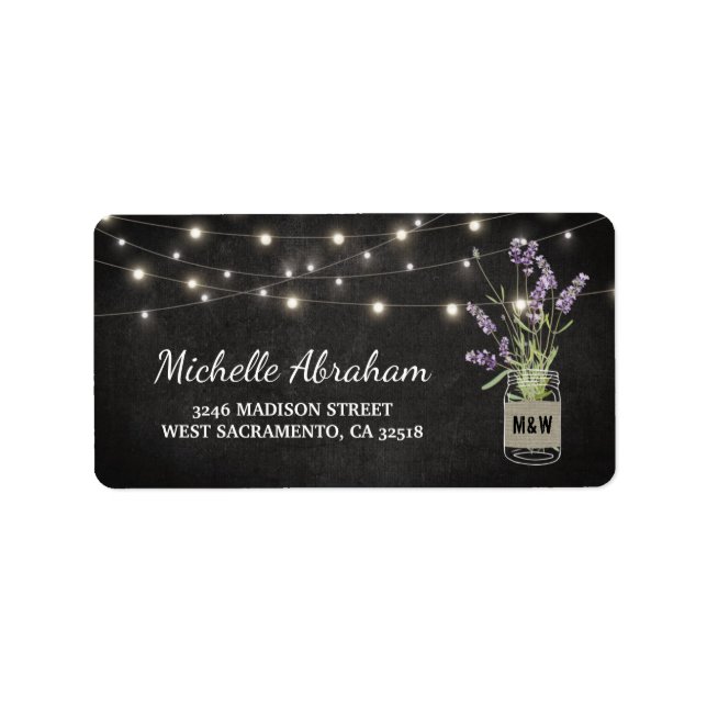 Rustic Lavender Mason Jar Lights Label (Front)