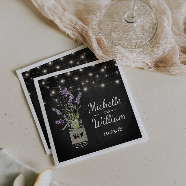 Rustic Lavender Mason Jar Lights Wedding Napkin (Creator Uploaded)