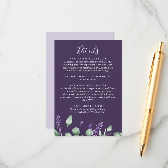 Rustic Lavender Purple Details Enclosure Card (Front/Back In Situ)