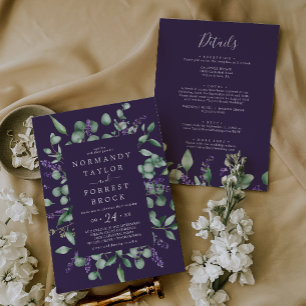 Rustic Lavender Purple Floral All In One Wedding Invitation