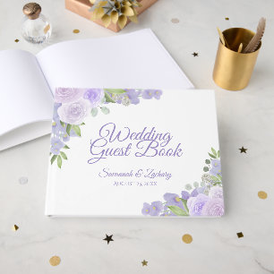Rustic Lavender Purple Floral Boho Chic Wedding Guest Book