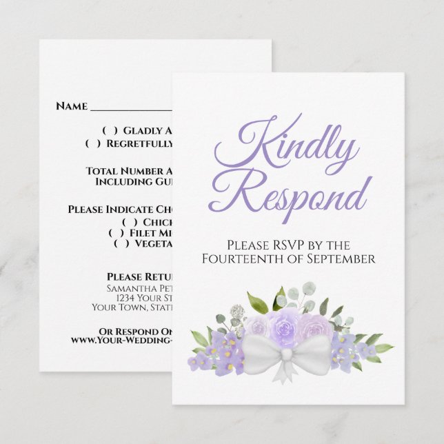 Rustic Lavender Purple Floral Bouquet Wedding RSVP Card (Front/Back)