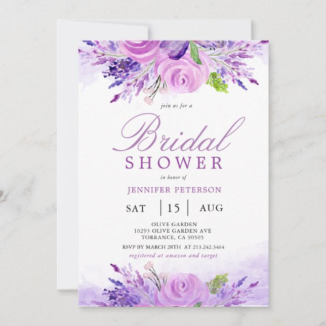 Rustic Lavender Purple Flowers Bridal Shower Invitation (Front)