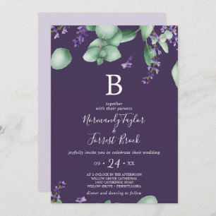 Rustic Lavender Purple Monogram Wedding Invitation