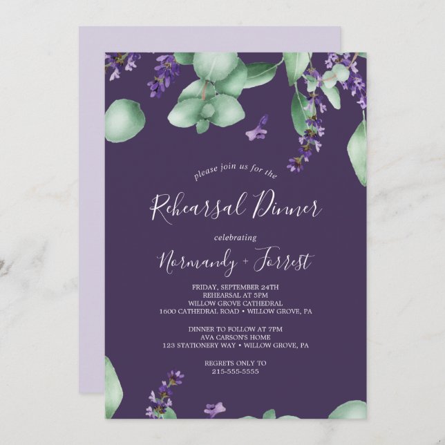 Rustic Lavender | Purple Rehearsal Dinner Invitation (Front/Back)