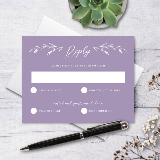 Rustic Lavender Purple Wildflower Wedding RSVP Invitation (Creator Uploaded)