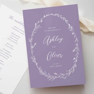 Rustic Lavender Purple Wildflower Wreath Wedding Programme