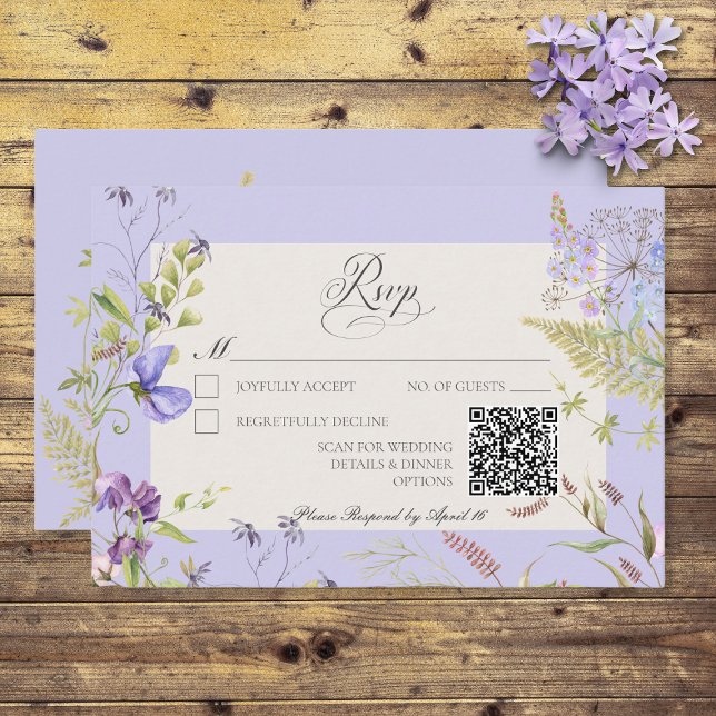 Rustic Lavender & Sage Wildflowers Lavender RSVP Card (Creator Uploaded)